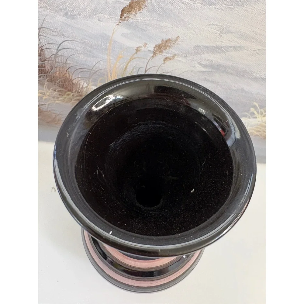 Strehla Keramik West German Pottery Vase 962 Black Pink Striped MCM 8.25